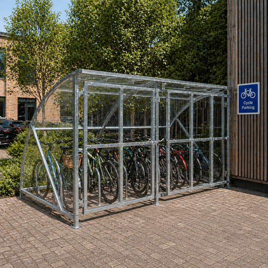 10 Cycle Secure Bike Storage Shelter – Lockable Steel Cycle Shelter with Galvanised Frame & Polycarbonate Roof Panels – Outdoor Bicycle Storage Unit
