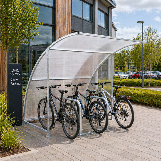 4 Bike Cycle Shelter – Curved Roof Steel Bicycle Storage Canopy with Weather Protection (Heavy Duty Outdoor Shelter)